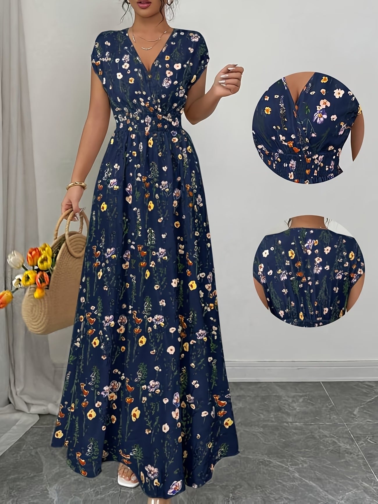 Women's Floral Print Slim-Fit Short Sleeve Dress