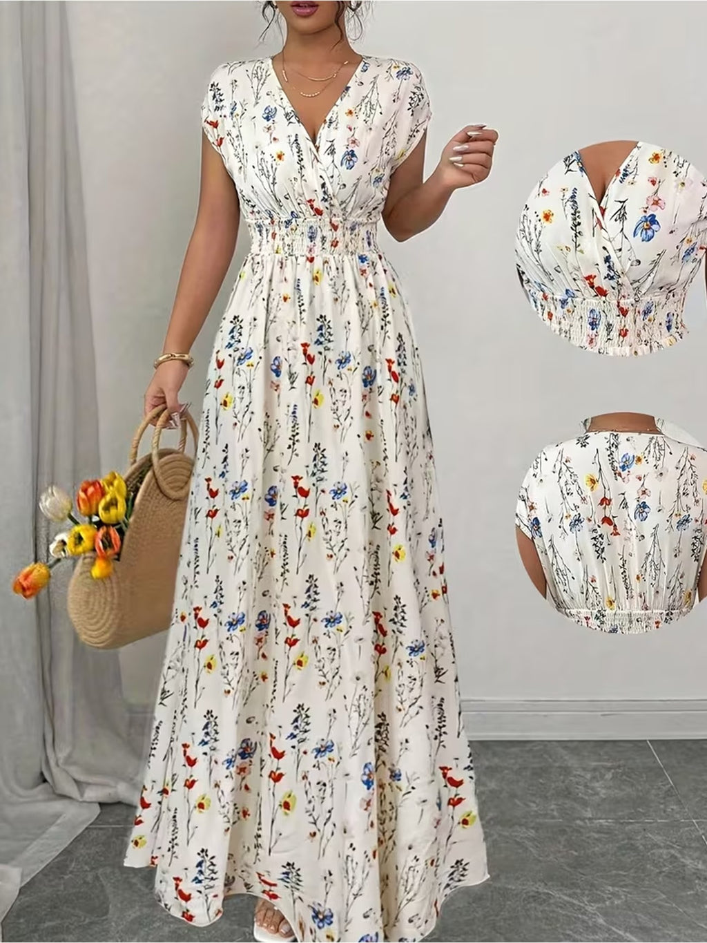 Women's Floral Print Slim-Fit Short Sleeve Dress