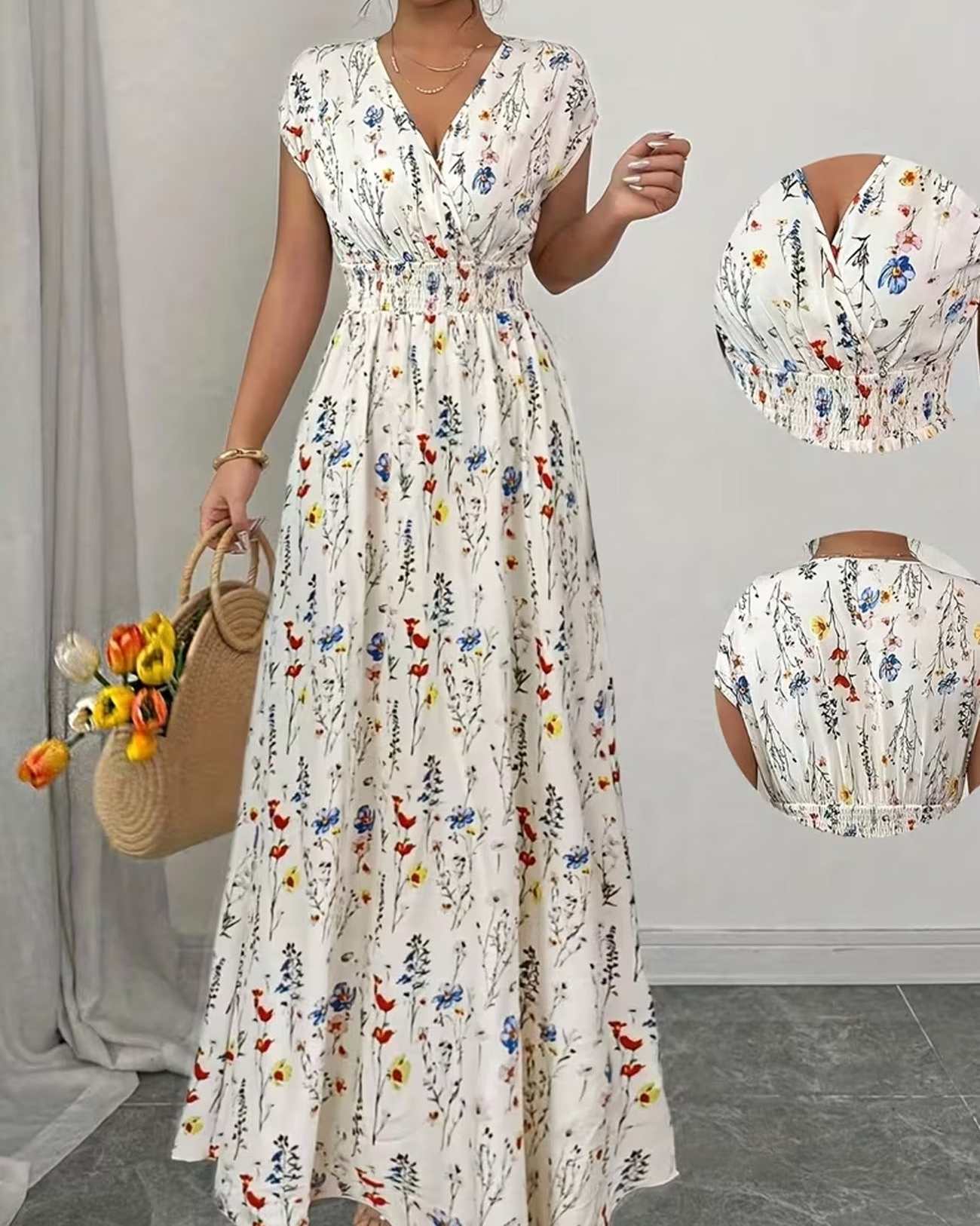 Women's Floral Print Slim-Fit Short Sleeve Dress