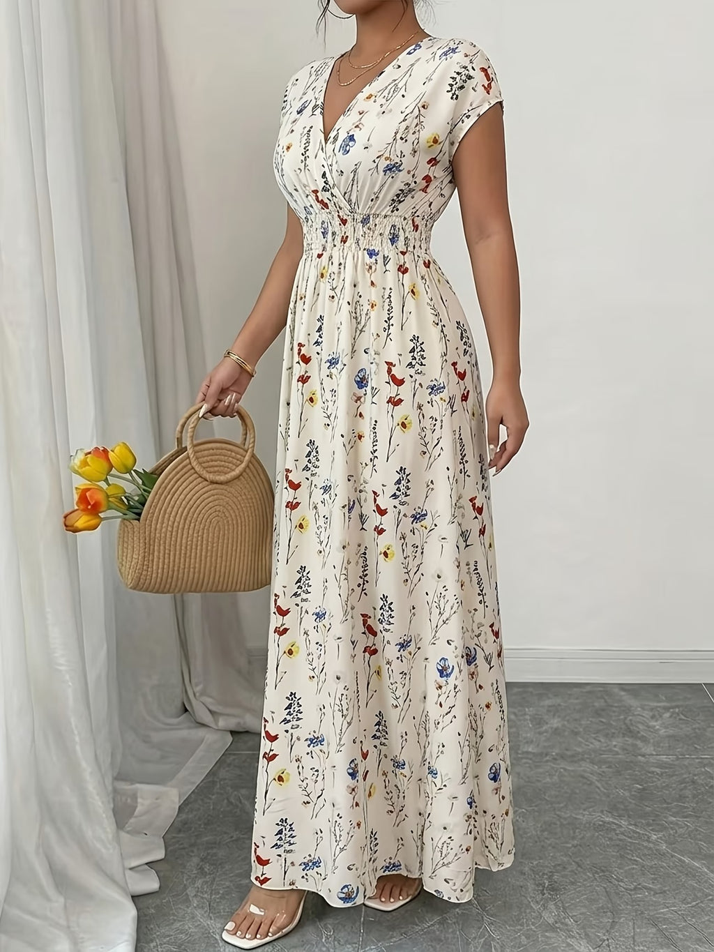 Women's Floral Print Slim-Fit Short Sleeve Dress
