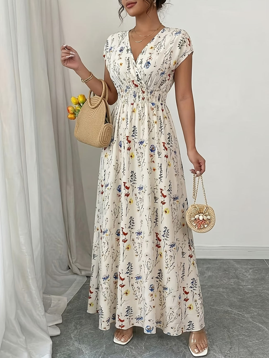 Women's Floral Print Slim-Fit Short Sleeve Dress