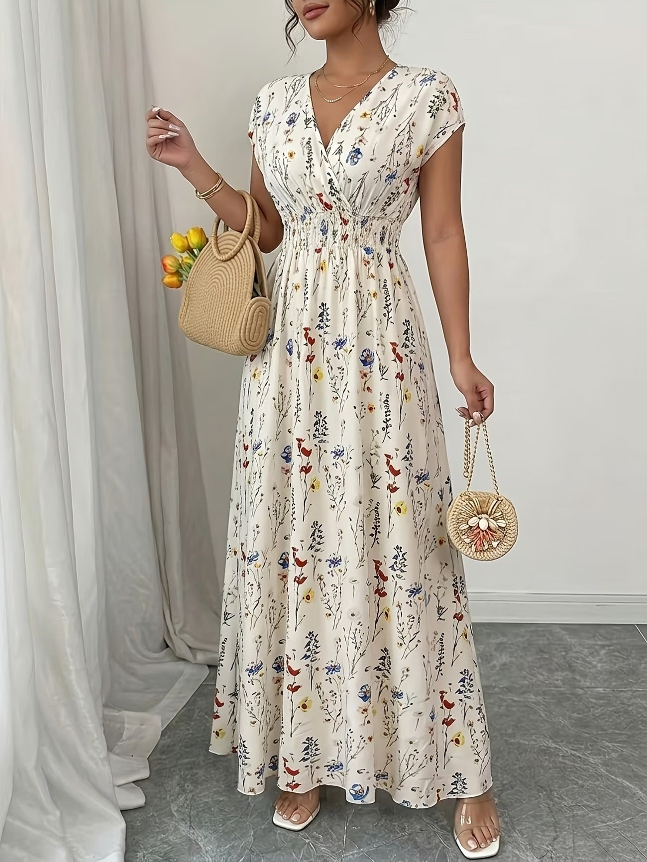 Women's Floral Print Slim-Fit Short Sleeve Dress