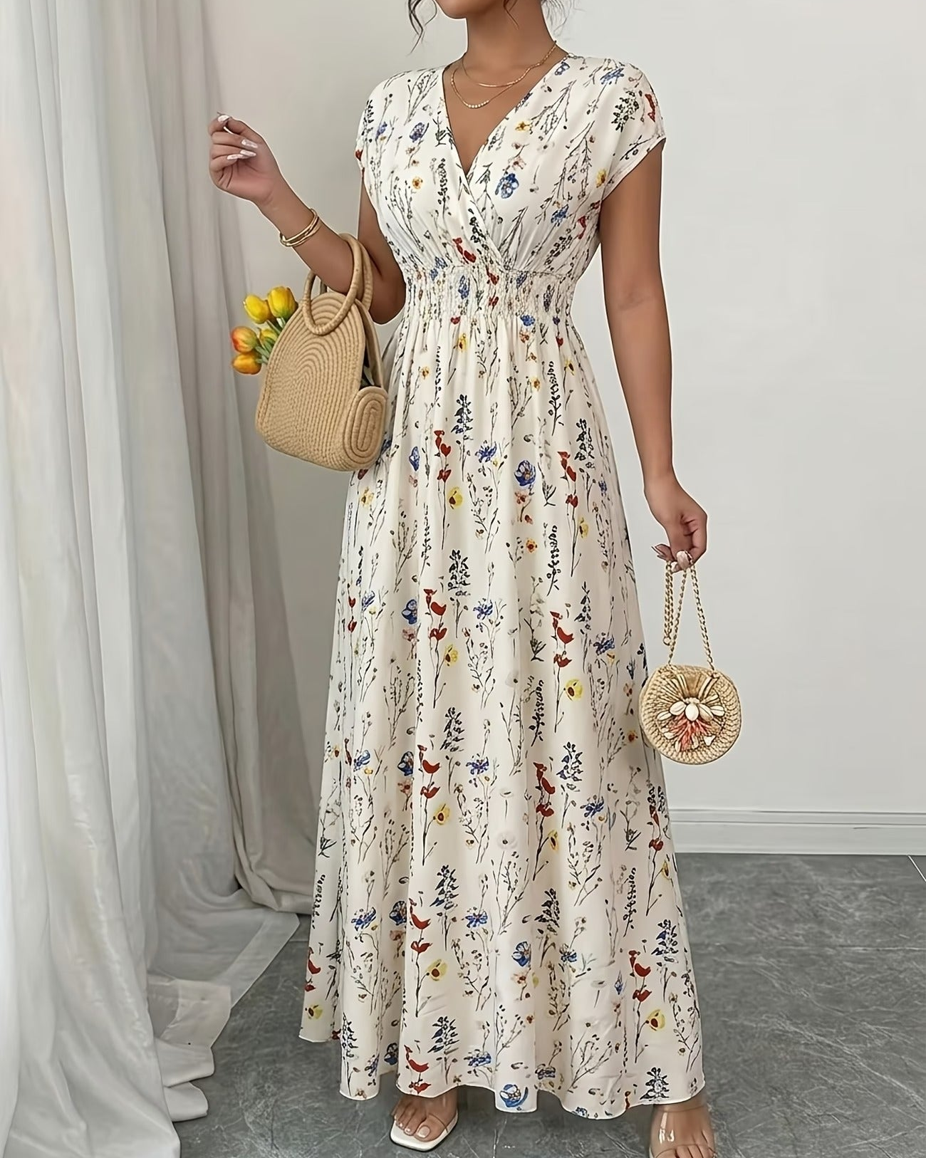 Women's Floral Print Slim-Fit Short Sleeve Dress