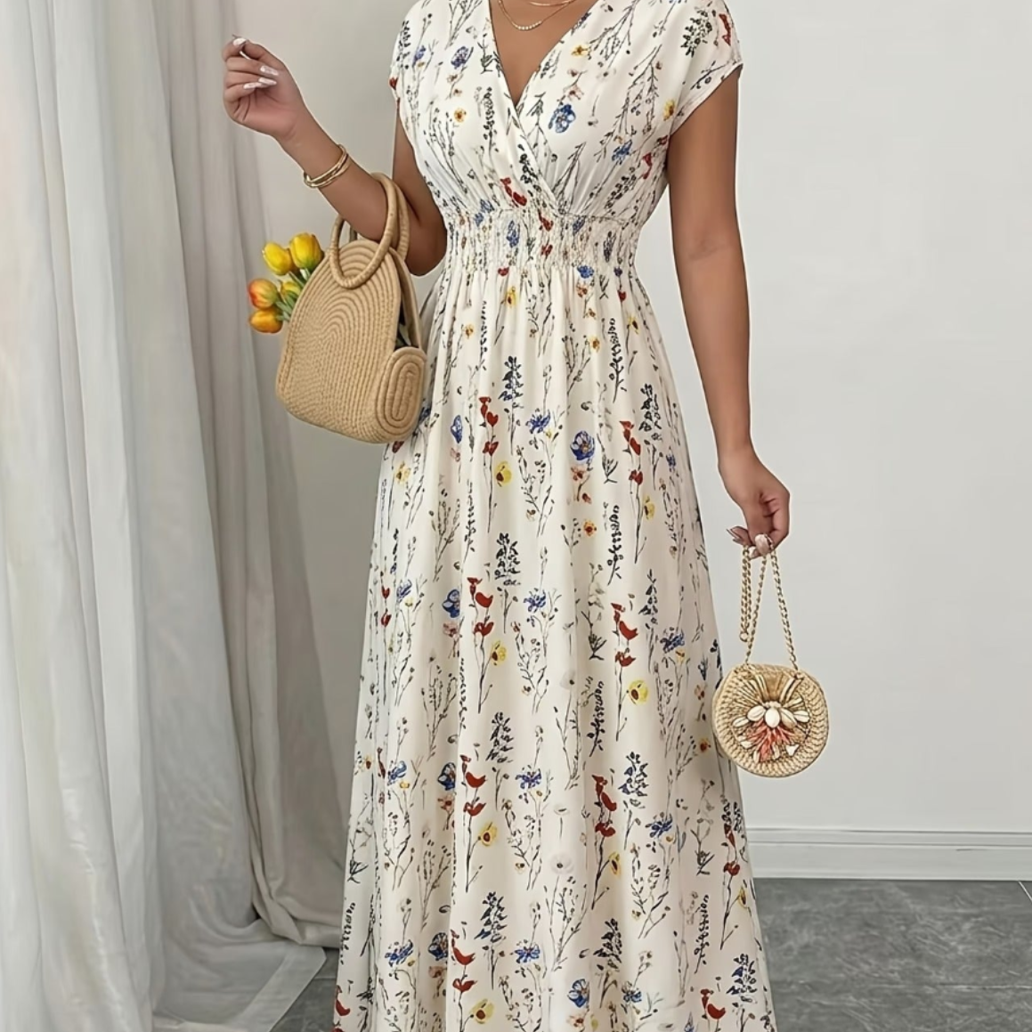 Women's Floral Print Slim-Fit Short Sleeve Dress