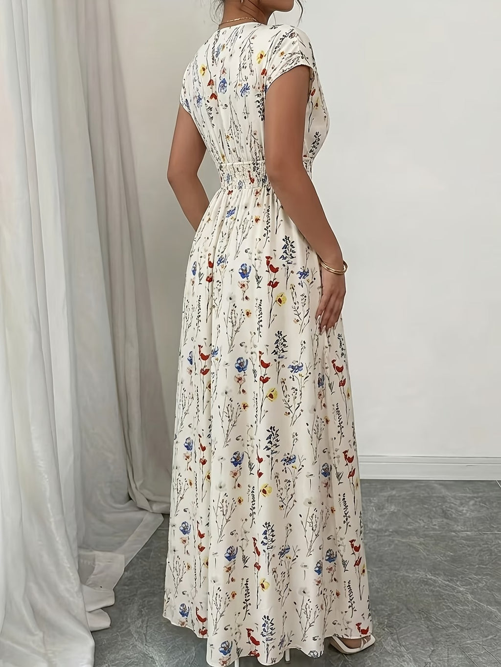 Women's Floral Print Slim-Fit Short Sleeve Dress