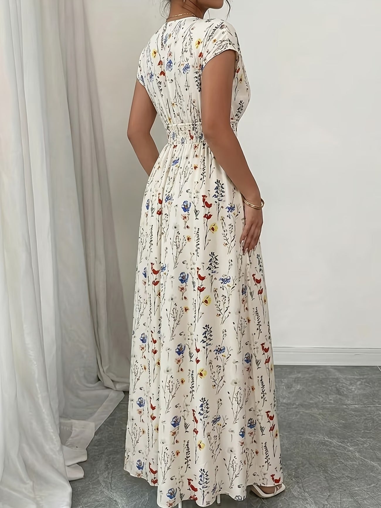 Women's Floral Print Slim-Fit Short Sleeve Dress
