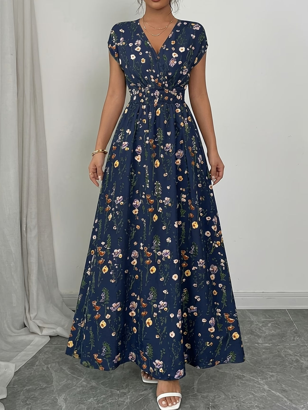 Women's Floral Print Slim-Fit Short Sleeve Dress